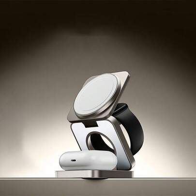 MOMAX UD31L Portable Folding Magnetic Wireless Charger With Qi2 And MFM Dual Certification For Home, Work, And Travel. Stable Metal Stand For Charging Phones And Watches. Titanium Gold