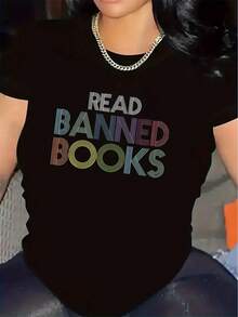 Camiseta de poliéster en blanco y negro con diseño de leer libros prohibidos, ideal para biblioteca o sala de estudio, tela duradera y cómoda, perfecta para uso diario, prenda ligera y transpirable para hombres y mujeres, ropa elegante y a la moda. - Negro - Ver 11