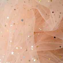 1pc Metallic Star & Moon Mesh Fabric, Sequin Starry Sky Tulle, Wedding Backdrop Veil, DIY Craft Material, Multi-Color Options - Multicolor - View 30