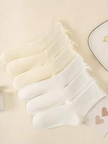 1 Pair/6 Pairs Women's Multi-Color Ruffle Trim Mid-Calf Socks, Warm And Cute Lace Socks For Autumn/Winter - Multicolor - View 24