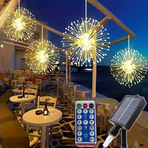 4 pièces/set Guirlandes lumineuses solaires de fées, 480LED/360LED Lumières d'extérieur, 8 modes Télécommande Guirlandes de fées, Lumières de décoration pour avant-toit, jardin, arbre, Décoration de patio extérieur, Mariage Fête de Noël Lumières d'ambiance, Convient pour la décoration de jardin et cour (Blanc chaud)