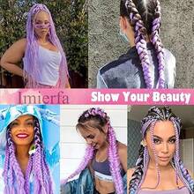 24-Inch Synthetic Fiber Jumbo Braids Hair Extensions Braiding Hair,High Temperature Resistant Synthetic Braided Long Hair Suitable For Women Role Playing Braided Costumes Fashion Synthetic Hair Crochet Hair Extensions Practical And Dexterous Hair Braided Hair Extensions Suitable For Stage Parties Halloween And Christmas New Year Carnival Music Festivals - 淡紫色 - 查看 3