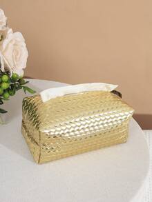 1pc/2pcs Gold Herringbone Embossed Pattern Paper Towel Holder Box, PU Leather Octagonal Bread Shape Waterproof Paper Towel Bag, Modern Minimalist Wheat Ear Design Paper Towel Dispenser For Living Room, Bedroom, Bathroom, Kitchen, Hotel, Bar, Cafe, Office, Outdoor Party - Gold - View 5