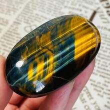 1pc Natural Tiger'S Eye Stone Palm Stone - Hand-Carved Quartz Crystal With Golden Stripes & Black Spots, Elegant Home Decor & Unique Gift For St. Patrick'S Day, Easter, Mardi Gras, Age Tiger Stone