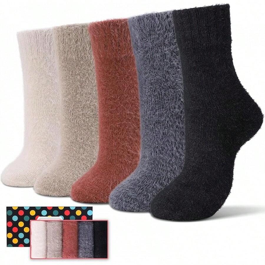 SISOSOCK 5 Pairs Fuzzy Soft Cozy Fluffy Socks Women, Casual Thick Plush Comfy Sleep Socks, Warm Winter Gifts Women - 多色-dd2 - 查看 1