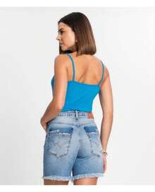 Blusa De Alça Feminina Ribana Canelada Rovitex Azul - Azul - Visão 3