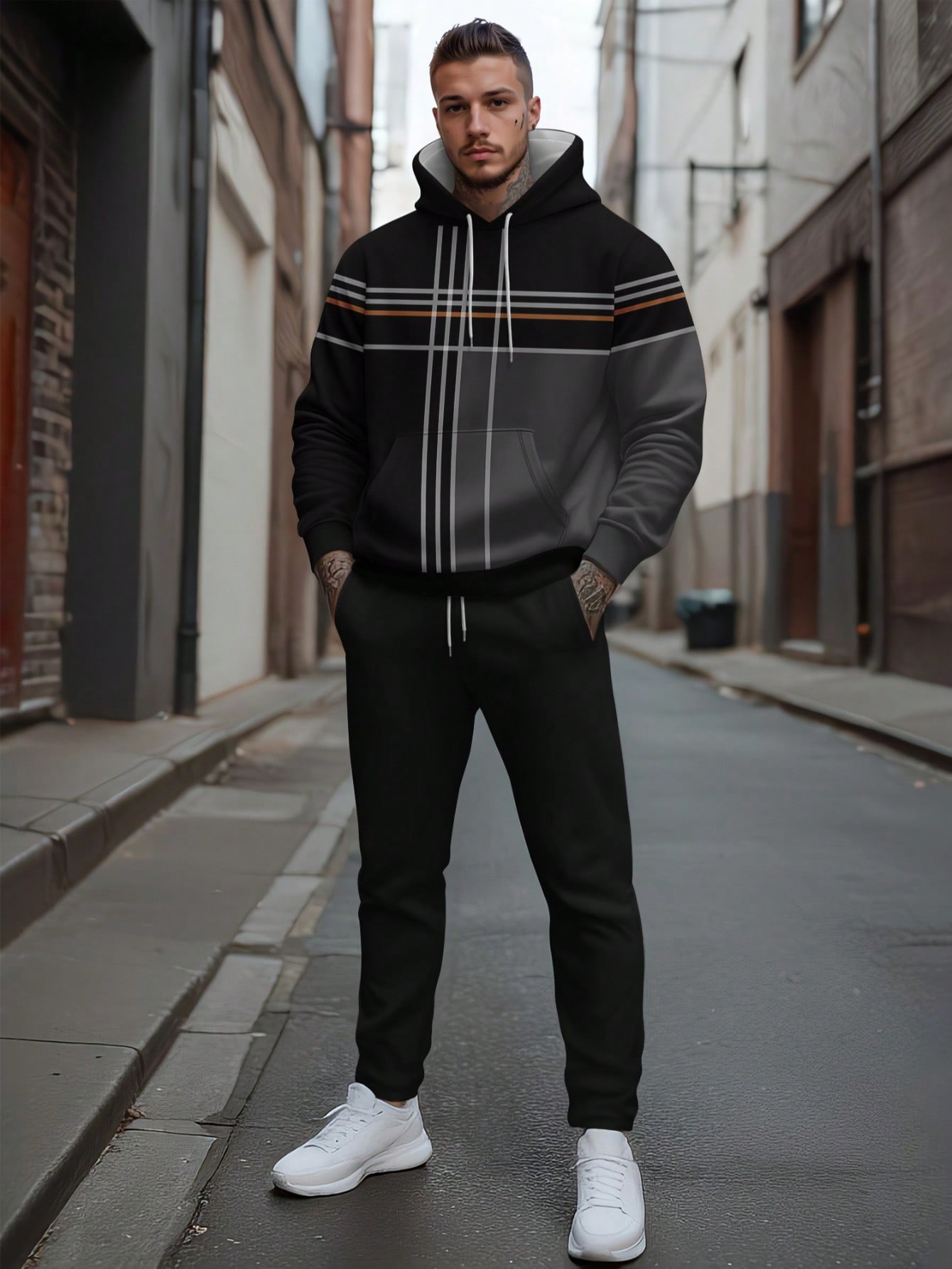 طقم هوديي وبنطلون رياضي مريح للرجال