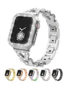 奢华水晶珠宝钻石闪亮金属手链手镯，金色、银色、星光、黑色、玫瑰金，适合女士表带 Ultra 3/2/1 系列 SE/S11/S10/S9/S8/S7/S6/S5/S4/S3/S2/S1，保护壳 38/40/41/42/44/45/46/49 毫米，钻石表圈保护壳盖 - 彩色 - 查看 3