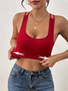 LianShengFa 2pcs Seamless Mesh Patchwork Ribbed U-Neck High Stretch Sports Bra, Removable Pads Fitness Crop Top, Soft Comfortable Breathable Criss-Cross Back Yoga Bra