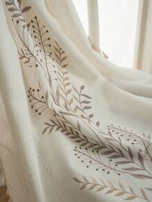 1 Stück europäischer Stil braun bestickter Blatt Vorhang, Tunnelband Design ohne Bohren erforderlich, waschbar, Quasten Dekoration, Raumteiler, Wohnzimmer, Küche, geeignet für Schlafzimmer, Arbeitszimmer, Wohnzimmer, Balkon, Café, Hotel Dekoration, Herbst Heimdekoration