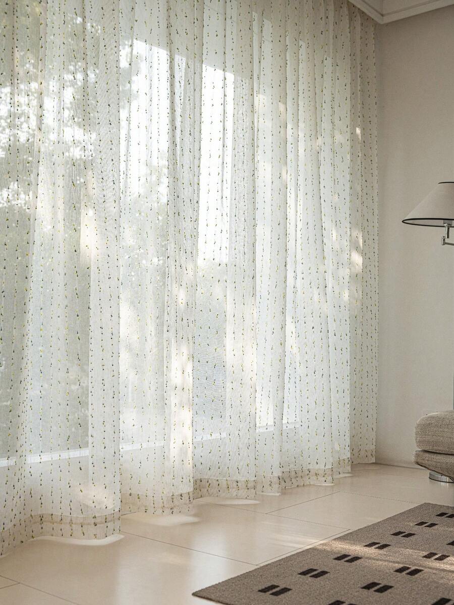 1pc Jacquard Translucent Geometric Pattern Linen Curtain - Japanese Linen Style, Rod Pocket Design, Suitable For Living Room And Bedroom - Sheer And Filtering Curtain, Living Room Curtain, Bedroom Curtain (180g Fabric Weight)