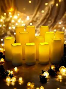 24pcs Waterproof LED Candle Lights With Remote Control And Timer, Outdoor Flickering Flameless Candles, Battery Operated Pillar Candles For Home Decor, Holiday Party, Mother's Day, Christmas, Realistic Candle Lights, Valentine's Day, Gifts, LED Candles, Fake Candle Lights, Tabletop Center Decor, Wedding Decoration - 米色 - 查看 3