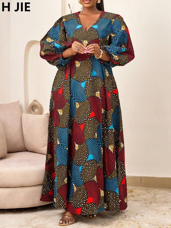 1 pezzo Abito casual e modesto da donna con stampa all-over, in tessuto intrecciato, adatto per vacanze e spiaggia