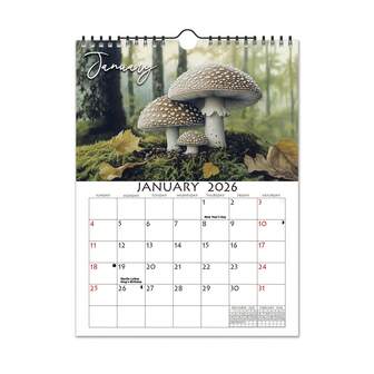 1pc 2026 Wild Mushroom Calendar, Natural Plant Wall Hanging Calendar, Forest Fungi Art Decor Calendar, Vintage Countryside Style Home Wall Decor Monthly Calendar, High-Quality Printed Paper Calendar, Christmas & New Year Gift
