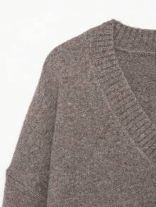 ZEVITY Suéter de punto suave de unicolor con cuello en V y manga larga para mujer, informal, para otoño e invierno, SW1857