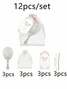 Set de 12 piezas de espejos de mano retro con relieve, espejo de mano portátil y lindo estilo princesa, espejo de mano pequeño para maquillaje con mango, espejo de mano portátil con encaje, que contiene 3 espejos, 3 bolsas de gasa, 3 etiquetas y 3 cuerdas de cáñamo, adecuado para regalos de fiesta de princesa, despedidas de soltera, fiestas de San Valentín, bodas, aniversarios