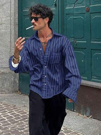 Camisa de manga larga a rayas para hombre, de estilo casual y elegante, adecuada para primavera y otoño