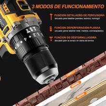 Taladro Rotomartillo Inalámbrico Destornillador Electrico Atornillador De Impacto Sin EscobillasFuncionalidad 3 en 1 (Perforación/Atornillado/Perforación Con Martillo) ,motor sin escobillas eficiente, iluminación LED,equipado con dos baterías de gran capacidad, y con alta velocidad eficiente de 2400 RPM, capaz de trabajar en hormigón, metal y mármol - Amarillo - Ver 3