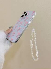 1pc Rhinestone Butterfly Decor Thick Shockproof Painted Phone Case With Handmade Beaded Bracelet, Compatible With IPhone 17, Galaxy, Redmi