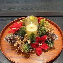 1pc Artificial Flower Candle Holder Wreath, Rustic Pinecone & Berry DIY Floral Wreath, Home Decor Tabletop Centerpiece, Suitable For Christmas, Thanksgiving, Winter Holidays - Multicolor - View 6