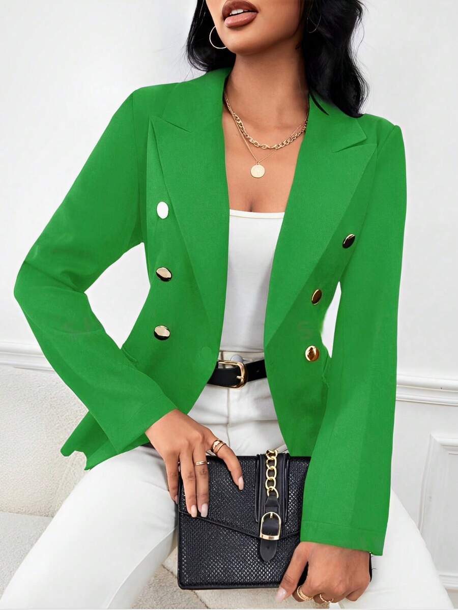 Women's Tailored Blazer Elegant Formal Jacket With Button - Lime Green - View 1