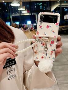 Funda protectora para teléfono móvil plegable Galaxy Z Flip 5 y Z Flip 6 con carga inalámbrica, cadena colgante con orificio, ligera y delgada, anti-caída, de color blanco y con estilo