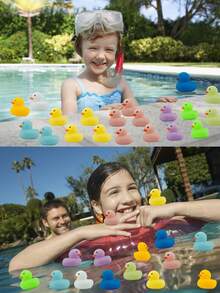 10/20/30pcs Pack Solid Color Squeeze Squeaky Cute Little Duck PVC Plastic Floating Water Pool Toys, Stress Relief & Party Favors, Suitable For All Seasons,Mini Rubber Ducks,Summer Toy,Water Squishy