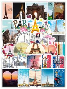 50PCS Cute Romantic Paris Eiffel Tower Stickers Pack - Vintage City Travel Decals For Laptop, Water Bottle, Luggage Decoration Scrapbook Supplies Scrapbook Stationery