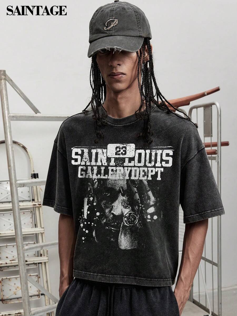 Street Life 男士街头休闲短袖T恤 - 黑色 - 查看 1