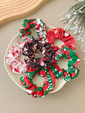 1/2/3/4 件女士圣诞发饰 - 圣诞老人发圈、雪人褶皱发圈、驯鹿柔软发圈