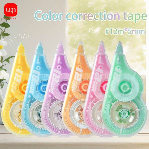 WUQIANNIAN WQN 6/12 klassisches Mehrfarben-Korrekturband, langanhaltend Klebstoff, glatte Anwendung, nicht klebrig, kann Tippfehler korrigieren und beheben, Bürobedarf, Schulanfangszeit.