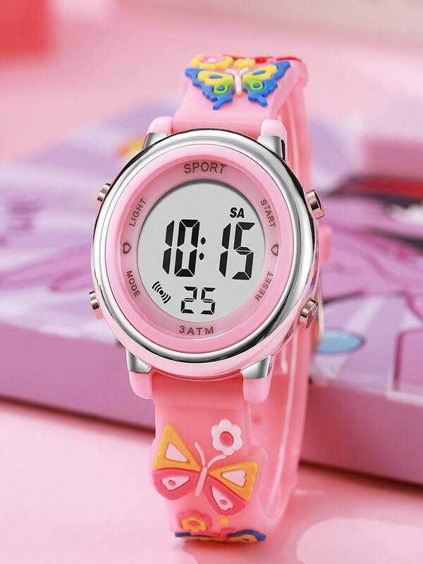 1 pieza Reloj electrónico de esfera pequeña y delicada con diseño de caramelo y moda, con patrón de mariposa casual y de dibujos animados, adecuado para adolescentes y estudiantes, promoción de fin de año, Día del Soltero, regalo de cumpleaños, regalo de Halloween