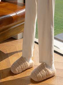 Plush Thermal Slippers, New Autumn/Winter Couples Indoor Outdoor Non-Slip Warm Thick Bottom Winter Shoes Household Slippers - Light Khaki - View 3