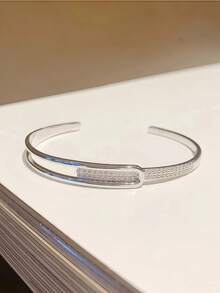 1 pieza Brazalete abierto minimalista con circonita cúbica engastada, adecuado para todas las ocasiones, accesorio del Día de San Valentín - Multicolor - Ver 4