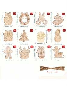 12/24 قطعة مجموعة زينة عيد الميلاد - شرائح خشبية غير مكتملة، تشمل الخيط والأقلام والأجراس، 12 نمطًا من زينة الأطفال DIY الفنية والحرفية للتعليق، جوارب عيد الميلاد، عيد الحب