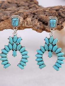 1set Creative Vintage Western Style Turquoise Inlay Women Pendant Necklace And Earrings - Nhiều màu - Xem 4