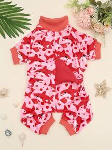 1pc Cute 3D Shark Fin Super Adorable! Red Shark Print Pet Four-Legged Jumpsuit, Warm And Comfortable, Suitable For Autumn And Winter Wear, Fits Small And Medium Dogs - Multicolor - View 2