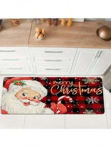 1/2/3pcs Christmas Plaid Santa Claus Kitchen Mat Set, Non-Slip Christmas And Winter Kitchen Rug, Comfortable Carpet For Hallway Entrance, Door And Bathroom, Perfect Choice For Holiday Party Decoration Bathroom Kitchen Decor - Multicolor - View 6