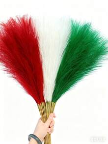 33Pcs/15Pcs/6Pcs Christmas (Green White Red)Artificial Pampas Grass 55cm/21.65in Fluffy Faux Flower Beige, Brown, Orange Colored Artificial Reed Faux Pampas Grass For Home Farmhouse Decor, For Bohemian Decor, Artificial Flower Fake Pampas Decor,