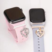 1pc Rhinestone Double Love Charm Watch Strap Decoration Ring, For Smart Watches Silicone Strap 38MM, 40MM, 41MM, 42MM