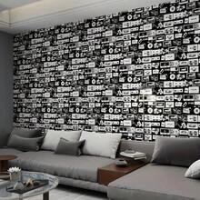 لفة من ورق الحائط اللاصق ذو النمط الرجعي الأسود والأبيض مع شريط فيديو مقاوم للماء قابل للتقشير، ورق حائط لاصق بنمط رجعي قابل للإزالة لديكور رف الكتب وخلفية الحائط بمقاس 17.7 بوصة * 39.3 بوصة/118.1/196.8/393.7 بوصة، قابل للاستخدام على مدار السنة