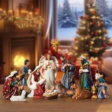 Nativity Sets For Christmas Indoor Nativity Scene Set Resin Figurine Christmas Ornament Religious Table Holidays Decor Gifts 13 Pieces 7.9 Inch - White - View 3