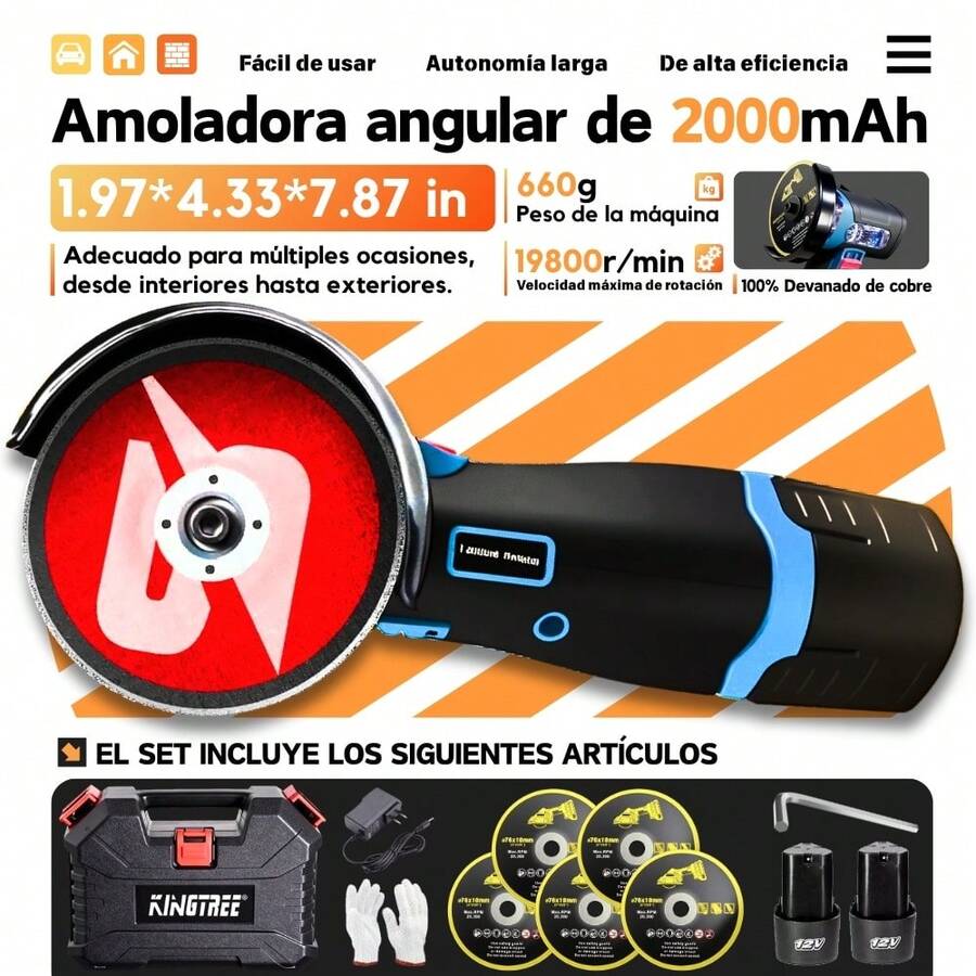 Amoladora angular de herramientas eléctricas inalámbricas - Negro - Ver 1