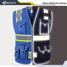 10 Pockets High Visibility Zipper Front Blue  Vest With High Reflective Strips Meets ANSI/ISEA Standards (Medium, 88-Blue),24200187 - 藏蓝色 - 查看 5