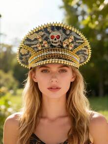 HongLuan 1 pieza Gorra de capitán con brillantes de estilo steampunk de poliéster para mujeres y hombres, gorra militar, sombrero de pirata, sombrero de fiesta, accesorios de pirata, adecuado para Halloween, cosplay, Navidad, bar, despedida de soltero