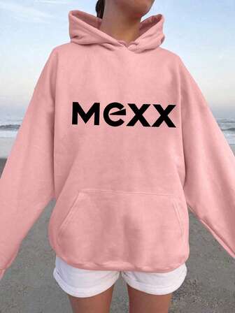 Plus Size Women's "MEXX" Text Pattern Fashion Hoodie Loose Casual Fall & Winter