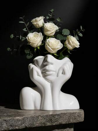 وعاء زهور كبير حديث بشكل وجه - وعاء زهور متعدد الأغراض للخارج والداخل لديكور الحديقة والشرفة والشرفة والمنزل