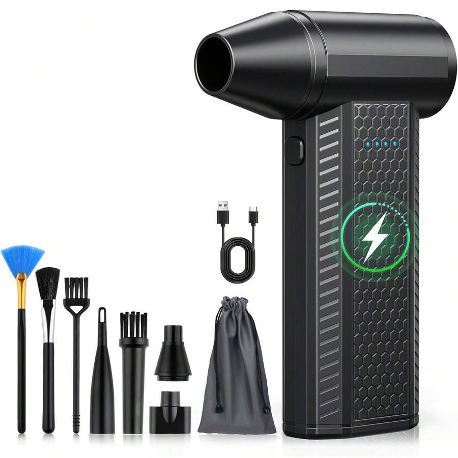 FOURQ Compressed Air Duster Kit-Blower-Pc Duster Electric-130000RPM- Replace Compressed Air Can-Keyboard Clean-Car Mini Snow Blowers-Car Dryer Air Blower-Jet Fan-No Air Canned Dusters For  CleaningThe Best Halloween Gifts - 黑色 - 查看 1