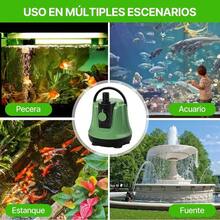 Bomba Sumergible 5500L/H, 115W Potente Bomba para Fuente de Agua de 5.5M de Impulso, Caudal Ajustable, Tubera de Agua de 1M, 4 Tipos de Conexiones de Tuberas, para Acuarios, Fuentes, Jardines - verde - Ver 7