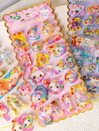 可爱3D复古小狗和兔子造型亮片贴纸 - 手工油涂层，自粘，混色，不对称设计，适用于手机壳、笔记本、剪贴簿和DIY工艺品，可爱贴纸，日记装饰，趣味设计，强力粘性